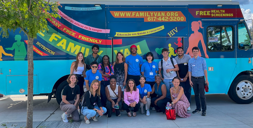 Medical and dental students experience community engagement and learning at a visit to the Family Van during their first week in August 2023. Image: Courtesy of the Family Van